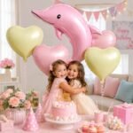Set of 5 Dolphin Foil Balloon Bouquet | Pink Dolphin & Heart Shape Foil Balloon - Image 3