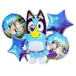 Bluey Birthday Decoration Combo Set, 5pcs Bluey Foil Balloons with Happy Birthday Banner - Image 3