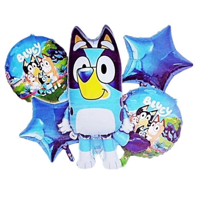 Bluey Birthday Decoration Combo Set, 5pcs Bluey Foil Balloons with Happy Birthday Banner - Image 3