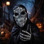 Silver Skull Mask with Black Hood, Metallic Chrome Skeleton Face Mask for Halloween - Image 3