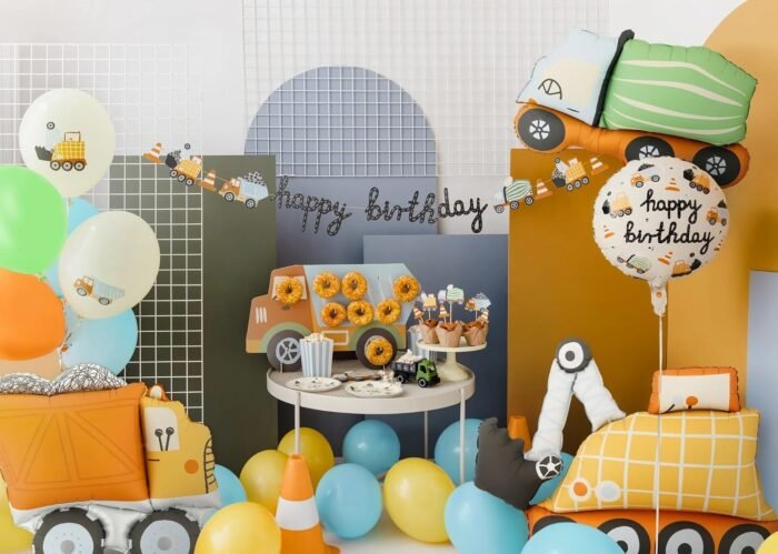 Pastel 3D Dump Truck Foil Balloon, Construction Site Theme 100x92 cm - Image 2