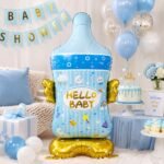 Baby Bottle Foil Balloon, Hello Baby Baby Shower Decoration BalloonADORABLE BABY BOTTLE DESIGN: Shaped like an oversized baby bottle with a cheerful 'Hello Baby' print, perfect for baby shower and welcome baby celebrations. VERSATILE INFLATION OPTIONS: Inflate with air for freestanding displays or helium for floating arrangements, giving you flexibility to suit your party setup. PREMIUM FOIL MATERIAL: Crafted from durable, high-quality foil that retains its vibrant colours and shape beautifully throughout your entire celebration. REUSABLE BALLOON: Can be carefully deflated after use and stored away for future celebrations, making it a practical and long-lasting party decoration. PERFECT PARTY DECORATION: Pairs wonderfully with pastel balloons, balloon arches, and themed décor to create stunning backdrops and memorable photo corners. - Image 2