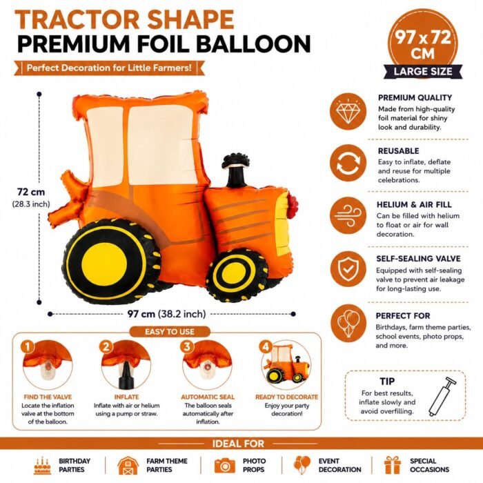 Tractor Shape Premium Foil Balloon 97 x 72 cm - Image 2