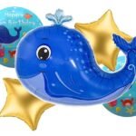 Set of 5 Whale Fish Shaped Foil Balloon