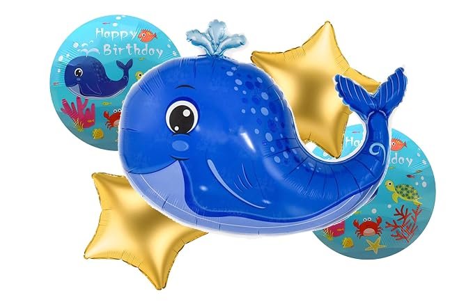 71jqo0rgysL._SX679_ Set of 5 Whale Fish Shaped Foil Balloon - Image 1