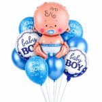Baby Boy Balloon Decoration Kit, 9 Piece Balloon Set with Baby Shape Foil Balloon,