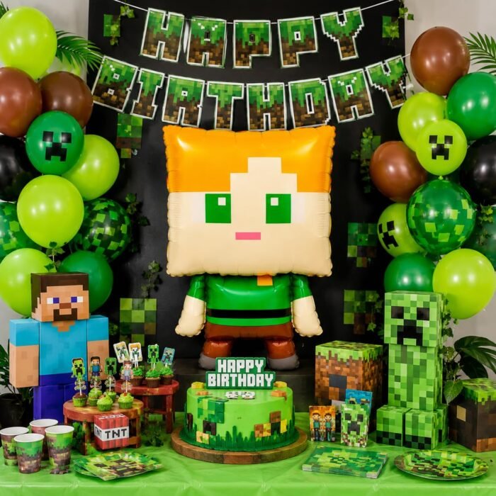 Cartoon Foil Balloon for Kids Birthday Party, Square Head Pixel Boy Theme - Image 2