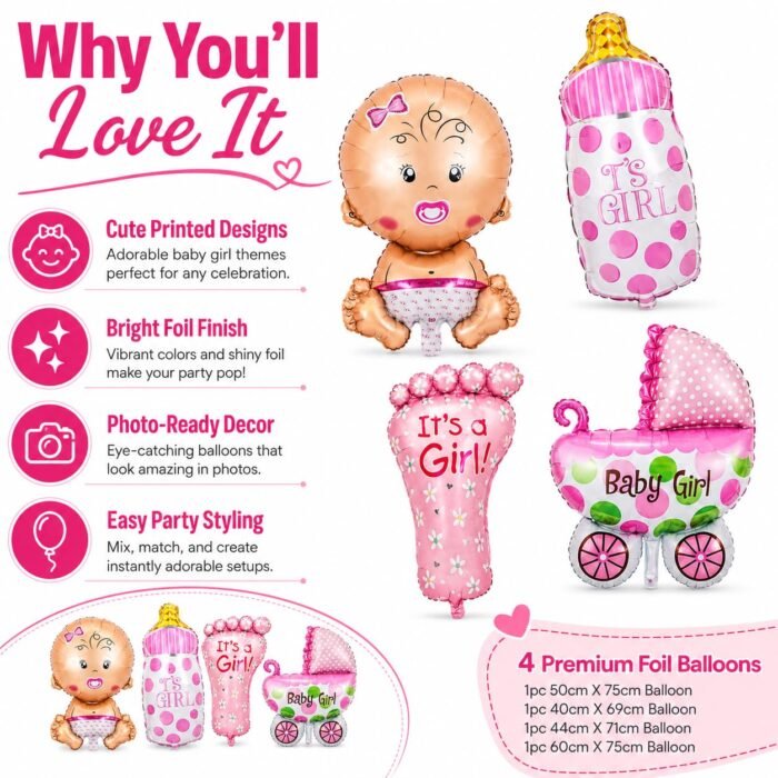 Baby Girl Foil Balloon Decoration Set - Image 4