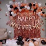 Premium Happy Anniversary Foil Letter Backdrop with Pastel Balloon Arch