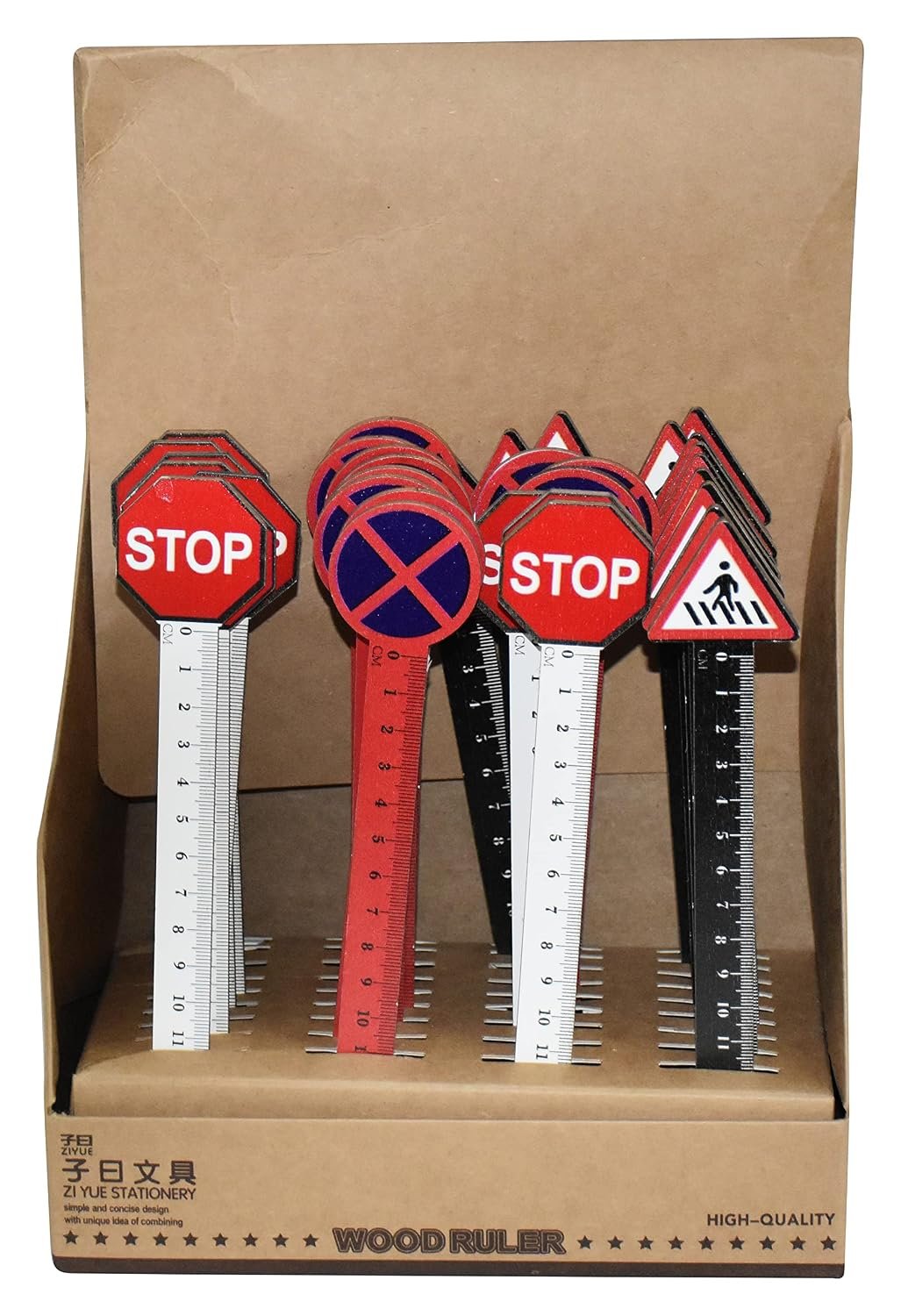 81Ls-hRWylL._SL1500_ Jagmag® Set of 4 Wooden 12cm Traffic Sign Shape Ruler for Kids/Construction Theme - Image 1