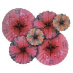 Set of 6 Flamingo Paper Fans for Decoration