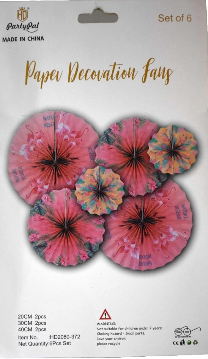 Set of 6 Flamingo Paper Fans for Decoration - Image 2