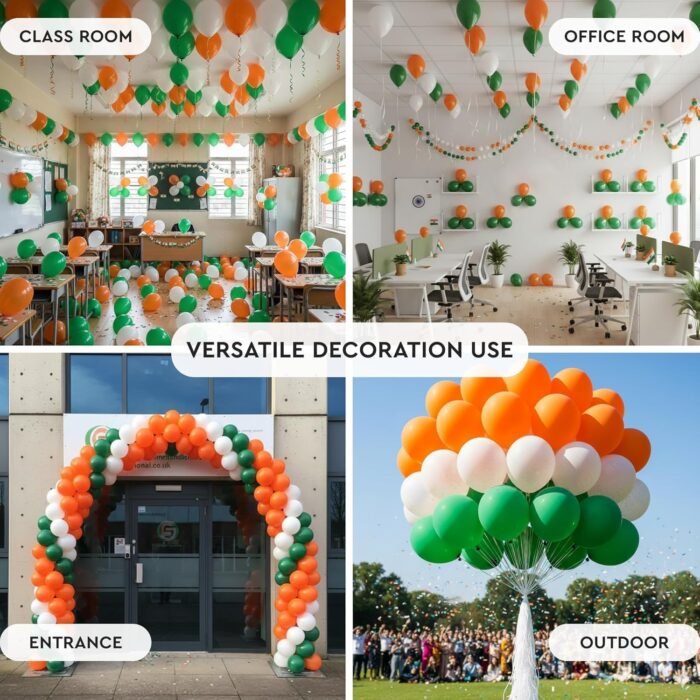 Independence Day Latex Balloons Pack of 60 | Tricolor Orange White Green - Image 2