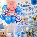 Baby Boy Balloon Decoration Kit, 9 Piece Balloon Set with Baby Shape Foil Balloon, - Image 4