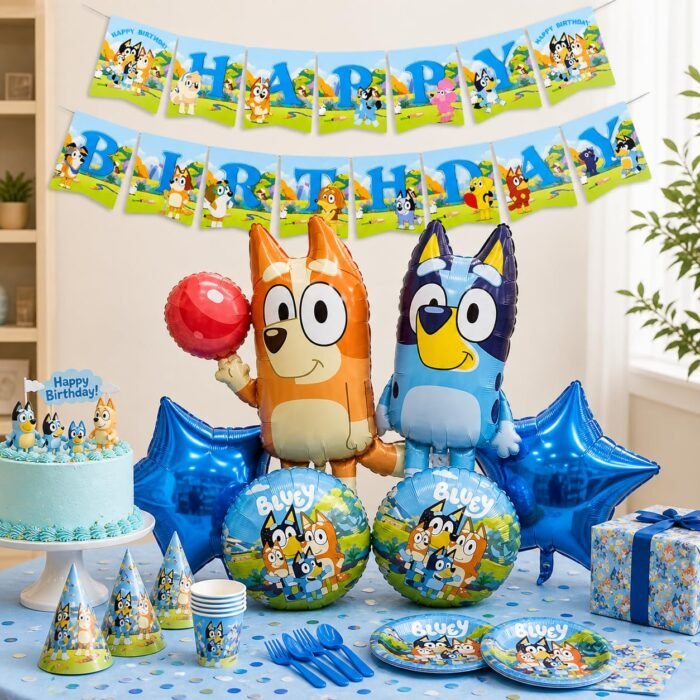 Bluey Birthday Decoration Combo Set, 6pcs Bluey Foil Balloons with Happy Birthday Banne - Image 2