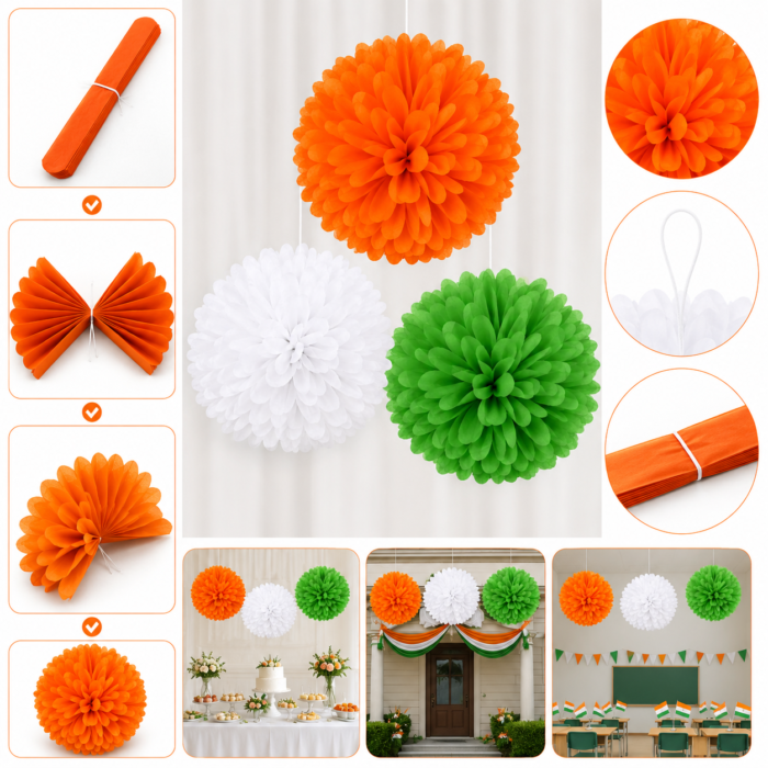 Tricolor Paper Pom Pom Ball Decoration (Set of 3, 35cm) - Image 5