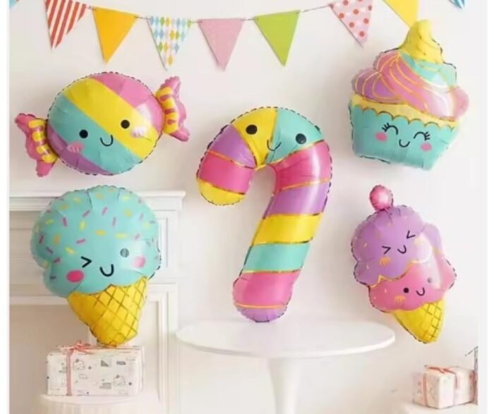 1pc Wink faced Blue And Golden Color Ice Cream Cone Foil Balloon - Image 2