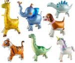 Self-standing green dinosaur walking foil balloon with wheels—perfect for kids' birthday parties and jungle-themed decorations! - Image 4