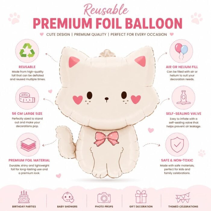 Cute Cat Foil Balloon 56 cm - Image 2