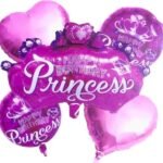 Set of 5 Princess crown foil balloons