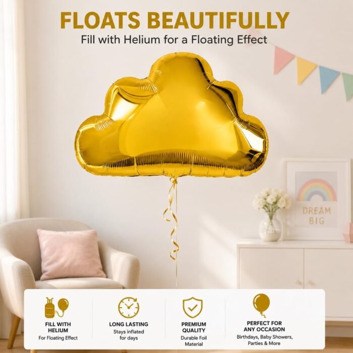 Gold Cloud Foil Balloon 28 x 20 Inch (72 x 51 cm), - Image 3