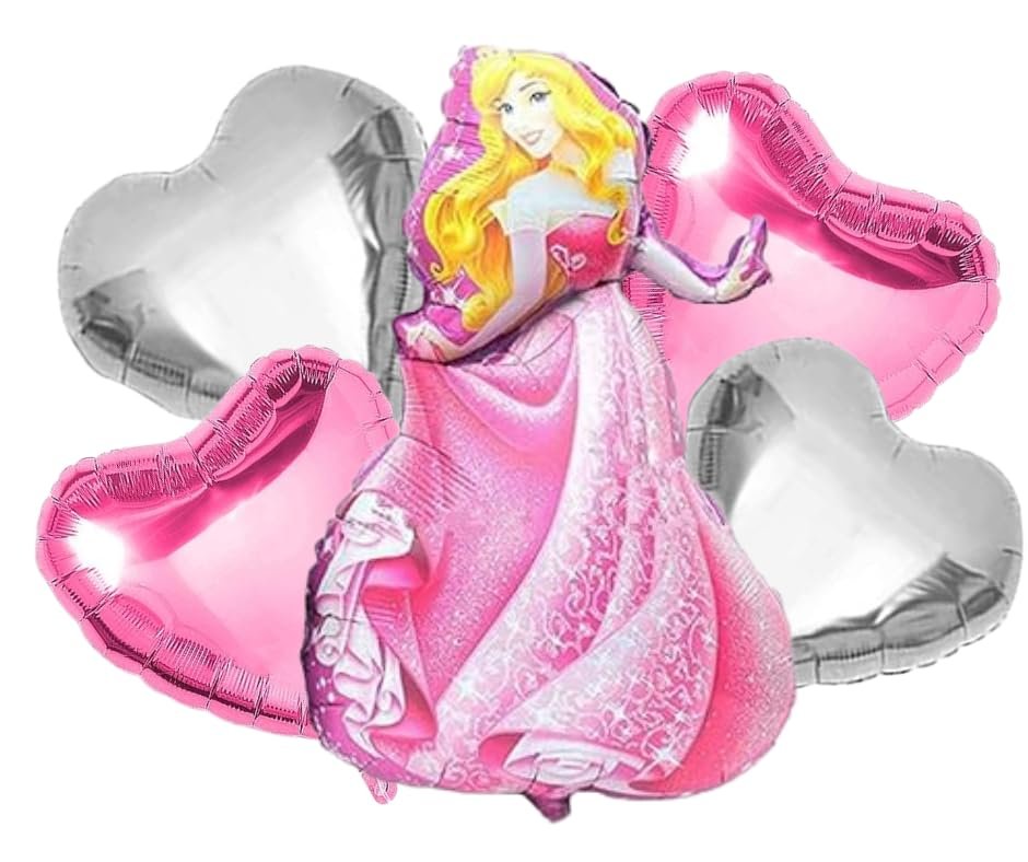 61HoR8+tPkL Set of 5 Pink Princess Foil Balloons - Image 1