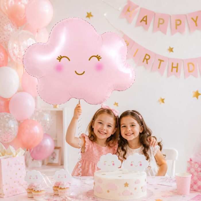 Pink Cloud Foil Balloon Smiling Party Decoration Pastel Pink 24 Inch Single Pack - Image 2