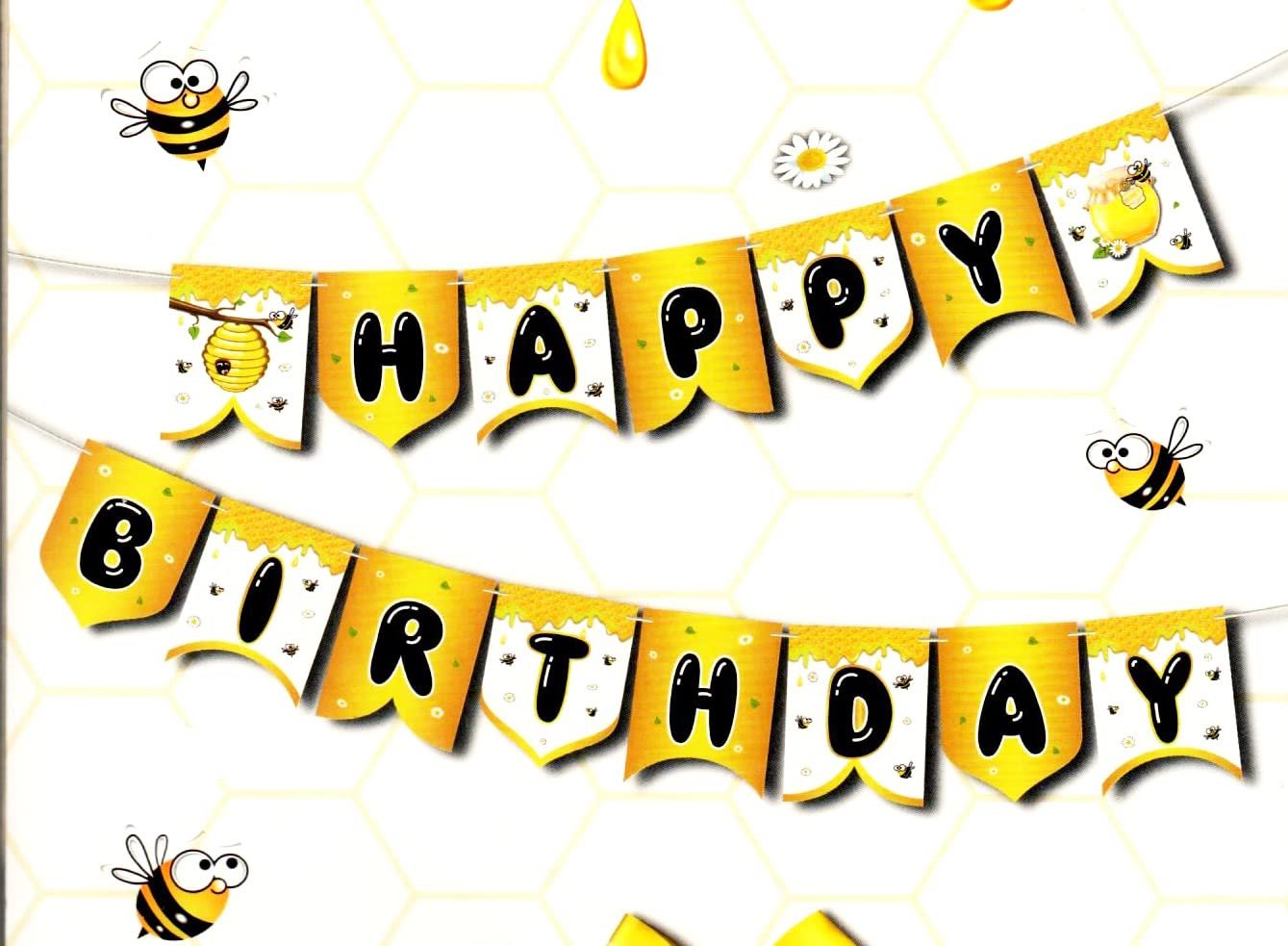 61yrBcRe0-L._SL1339_ Yellow Golden Bee Birthday Party Decorations Bumblebee Happy Birthday Banne - Image 1