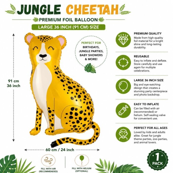 Cheetah Premium Foil Balloon 36 Inch - Image 2
