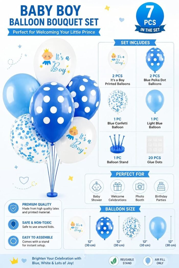It's a Boy Balloon Stand Kit | Blue & White Baby Shower Table Centerpiece - Image 2