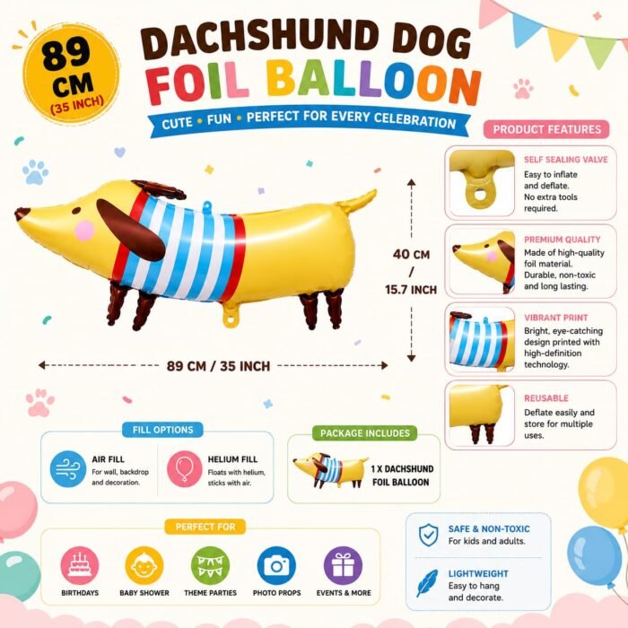 Dachshund Dog Foil Balloon 89 x 40 cm - Image 2