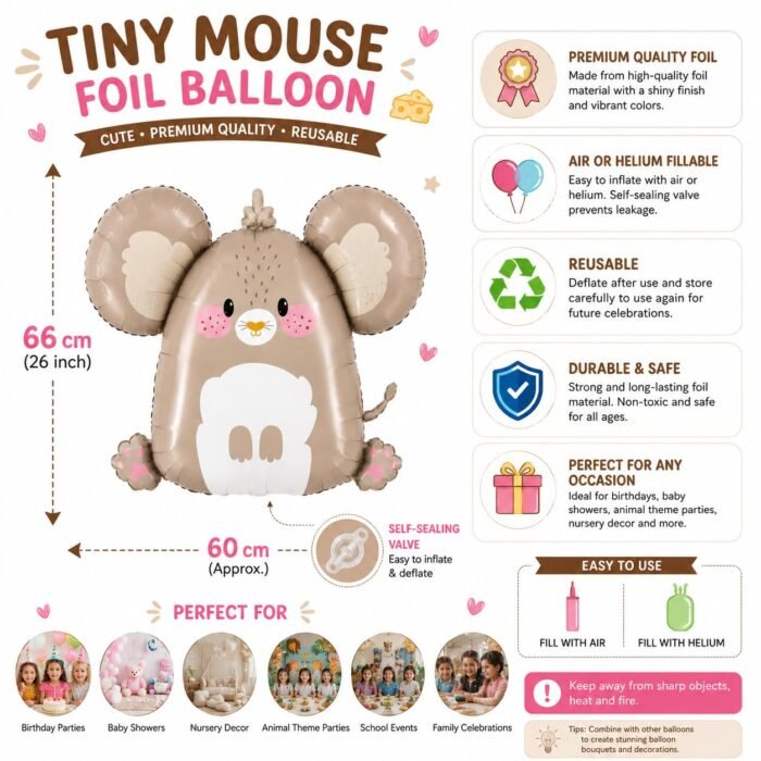 Tiny Mouse Foil Balloon 66 cm - Image 3