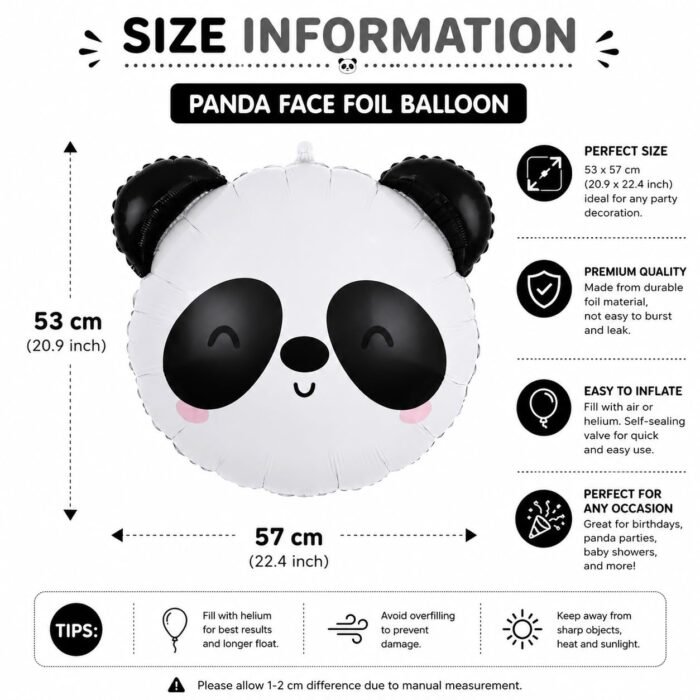 Panda Face Foil Balloon 53 X 57 cm - Image 2