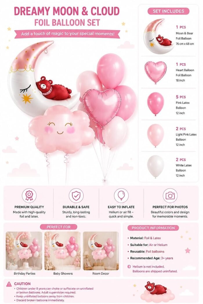 Pink Dreamy Moon Cloud Balloon - Image 2