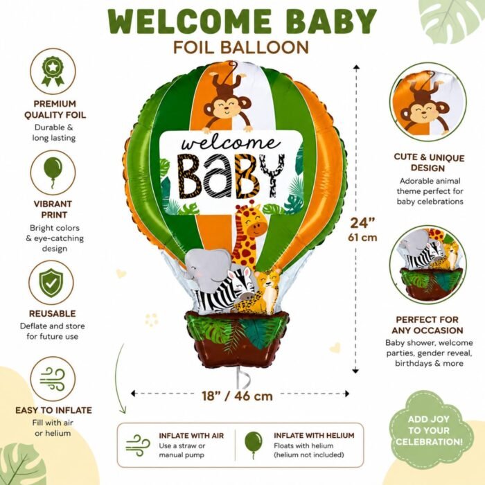 Jungle Hot Air Balloon Foil Balloon 61x46cm - Image 2