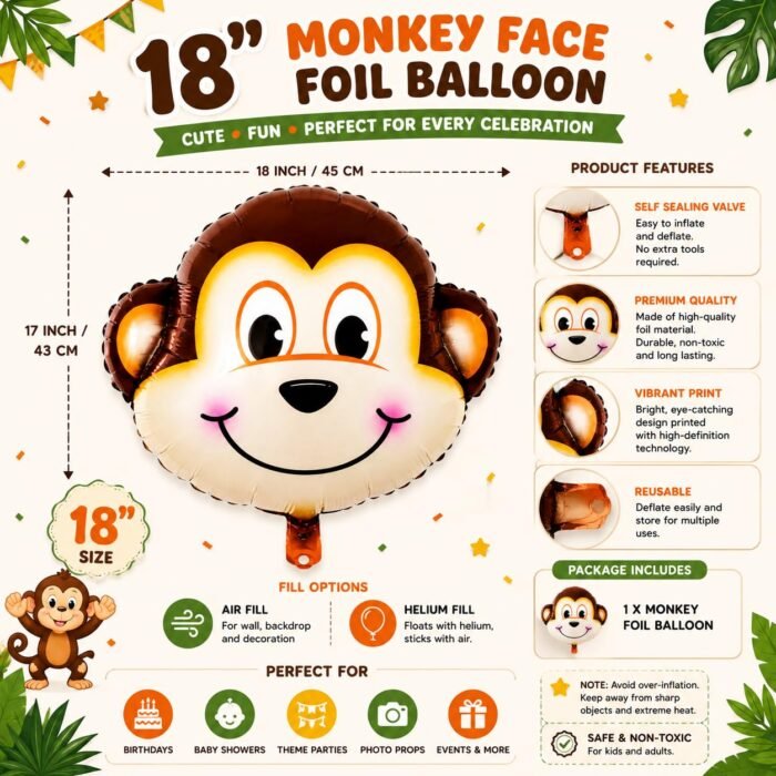 18 Inch Monkey Face Foil Balloon - Image 3