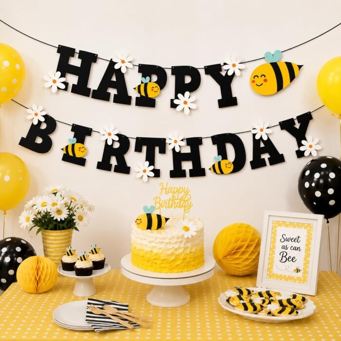 Bee Theme Happy Birthday Bannerzf - Image 2
