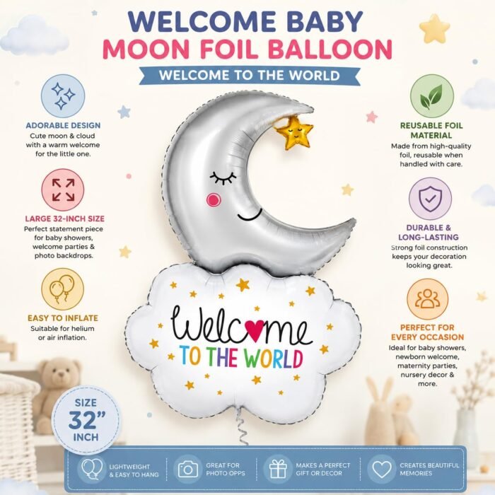 Welcome Baby Moon Foil Balloon - Image 3