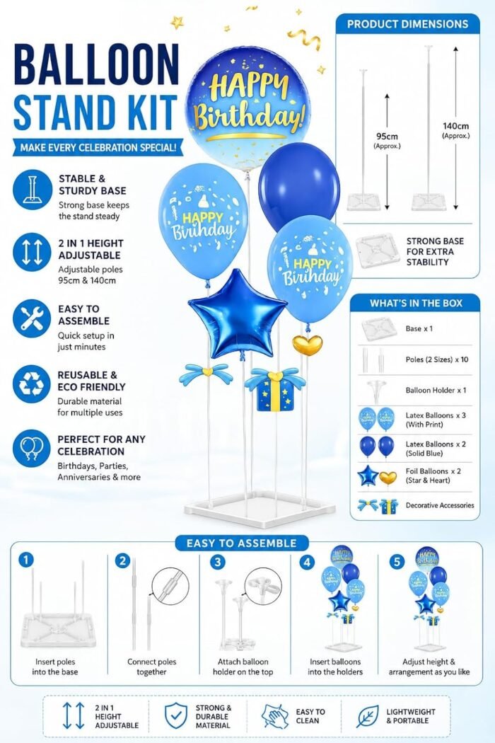 Adjustable Blue Balloon Stand Kit for Birthday Decoration - Image 2
