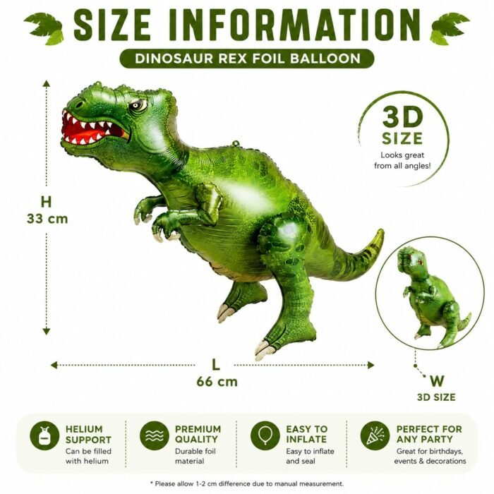Dinosaur Rex Foil Balloon Large Green Dino Party Decoration 32.7 Inch - Image 3