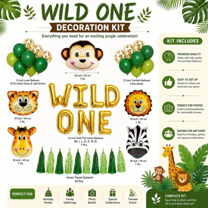 Wild One Jungle Theme Decoration Kit - Image 3