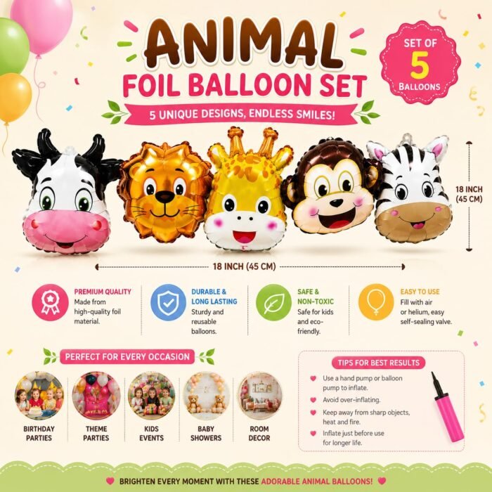 Animal Foil Balloon Garland, Set of 5 - Image 3