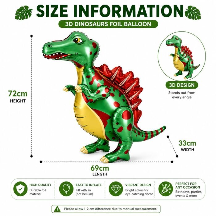 3D Standing T-Rex Dinosaur Foil Balloon (72cm x 69cm) - Image 3