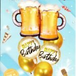 Happy Birthday Cheers Beer Mug and Star Foil Balloon Bouquet Set of 6
