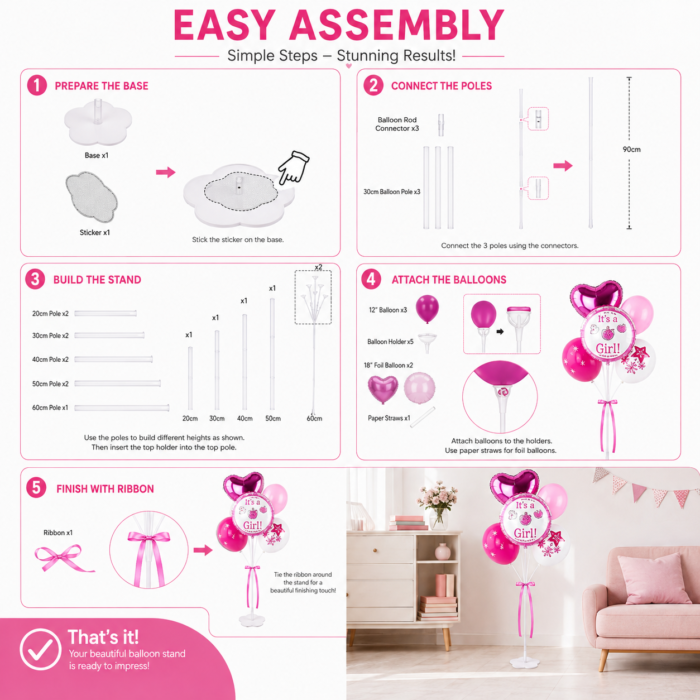 1.9M Reusable Tall Floor Balloon Stand Kit with Base & Sticks - Image 6