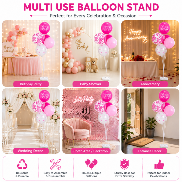 Reusable Balloon Stand for Decoration – Adjustable Height (1.6m to 2.1m) with Base - Image 5