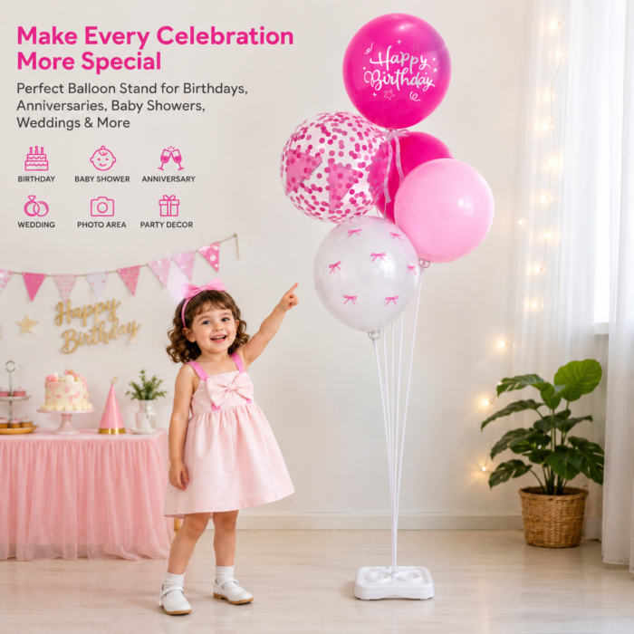 Reusable Balloon Stand for Decoration – Adjustable Height (1.6m to 2.1m) with Base - Image 4