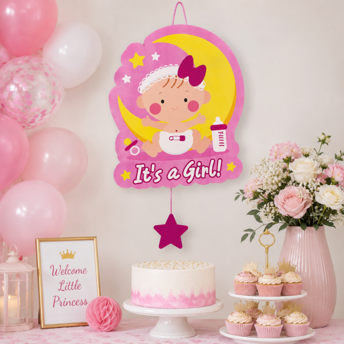 It's a Girl Pinata | Cute Baby Girl Moon & Star Design - Image 2