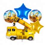 Construction Theme Foil Balloons Set of 5 – Crane Truck, Vehicles, Star & Round Balloons