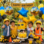 Construction Theme Foil Balloons Set of 5 – Crane Truck, Vehicles, Star & Round Balloons - Image 4